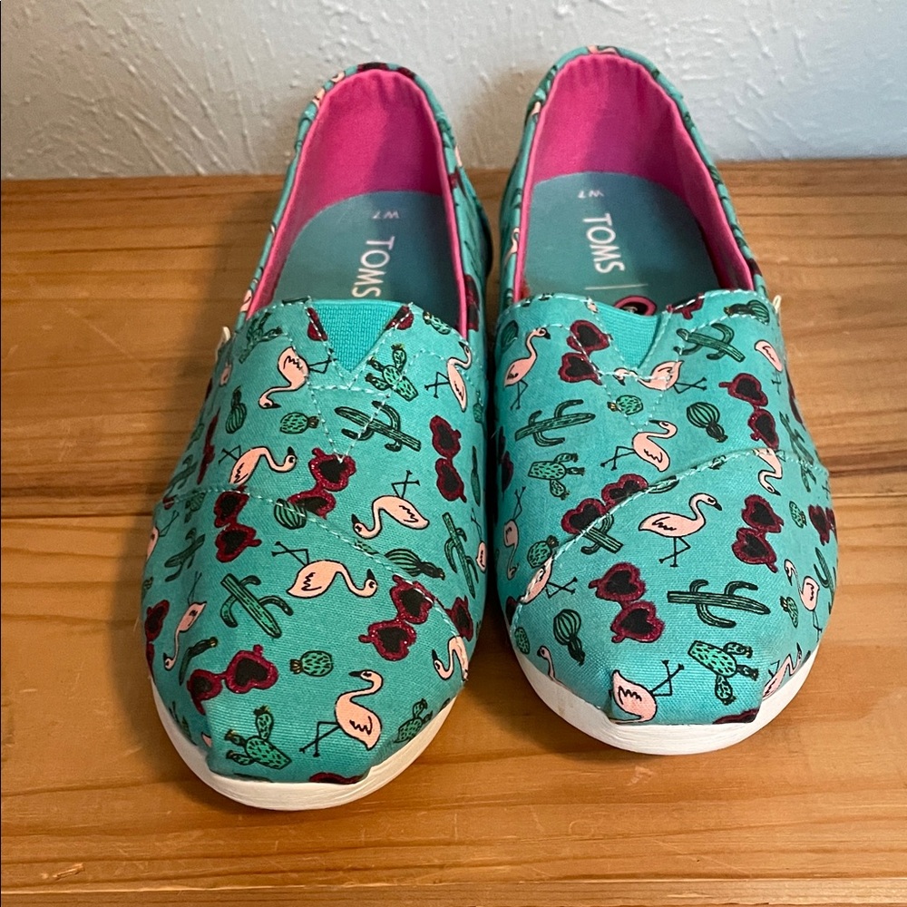 TOMS‎ Women’s Teal Flamingo & Cactus Slip-On Shoes